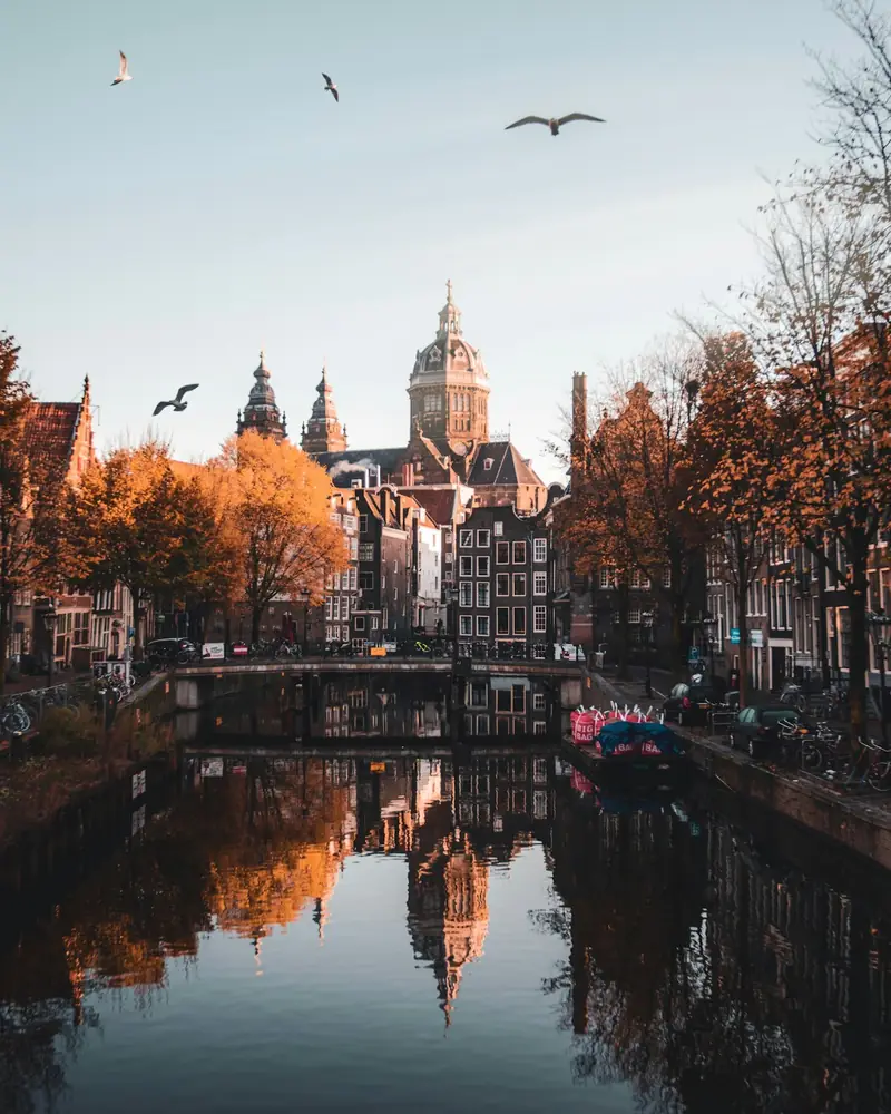 Canal houses and water in Amsterdam, Netherlands