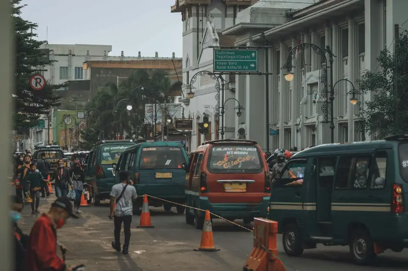 A busy street near Alun-Alun in Bandung, Indonesia