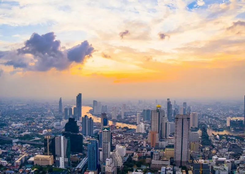 A high-angle view over Bangkok, Thailand