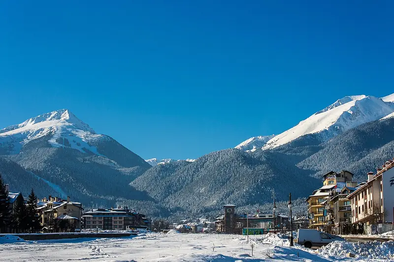 Winter mountain landscape at the Bansko ski area, Bulgaria