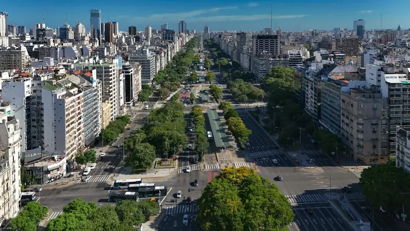 Avenida 9 de Julio and the Buenos Aires cityscape, Argentina