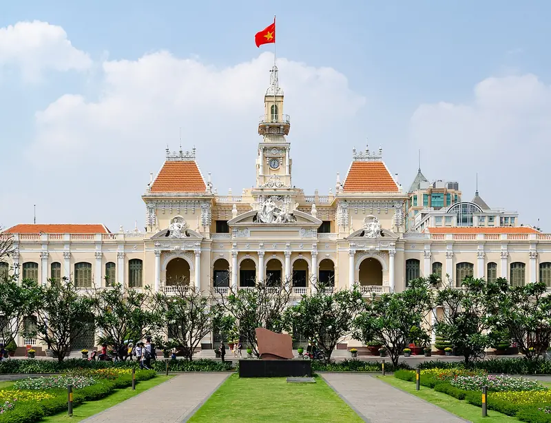 City Hall and the central streets of Ho Chi Minh City, Vietnam