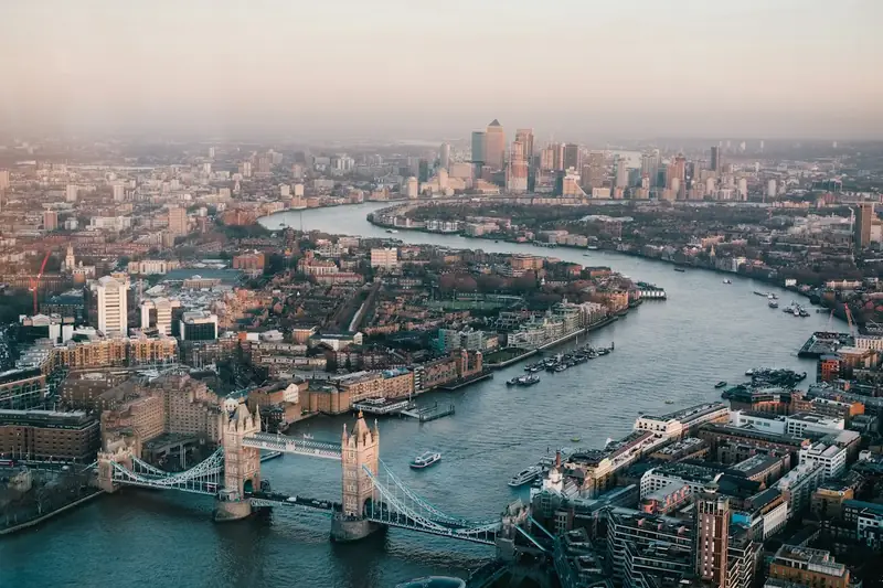 The River Thames and central London from above