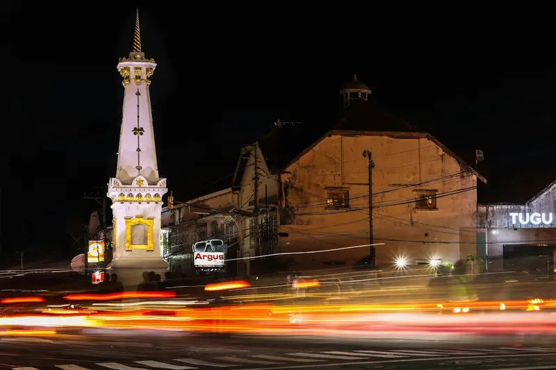 The Tugu monument at night in Yogyakarta, Indonesia