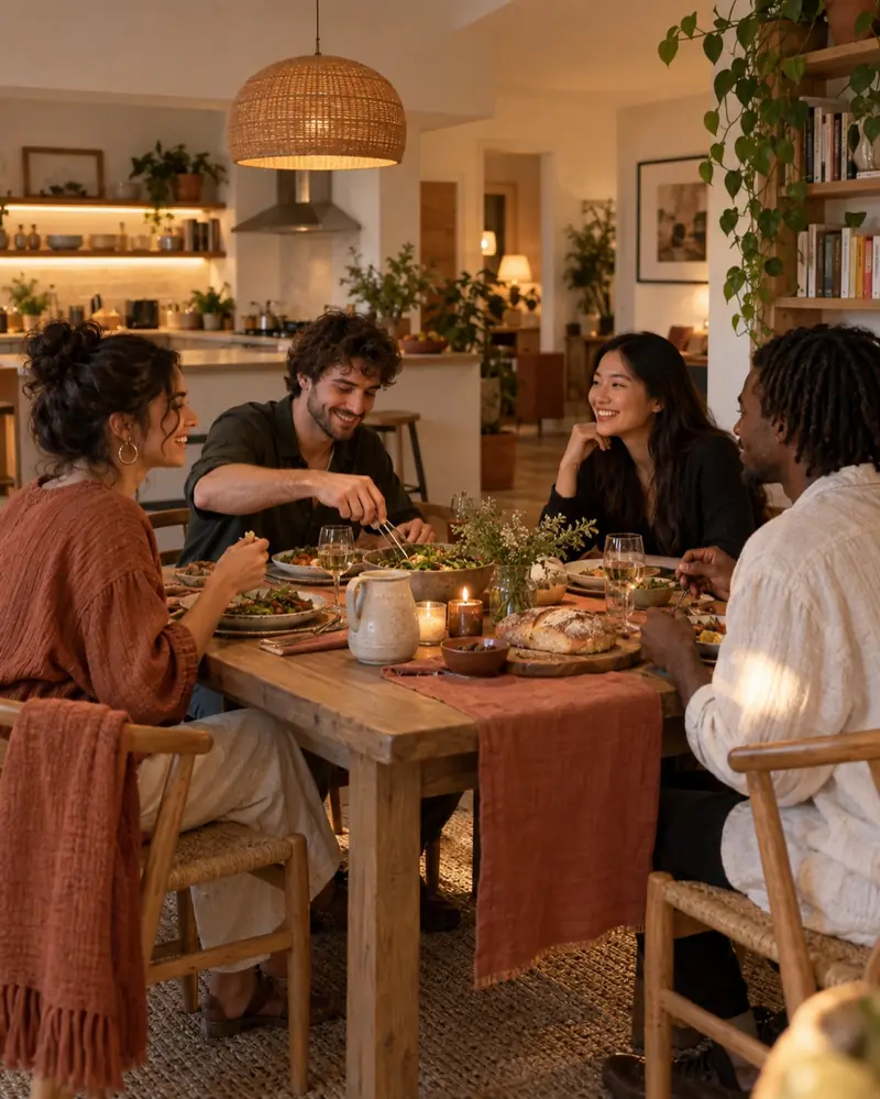 Illustrative shared house dining and living space